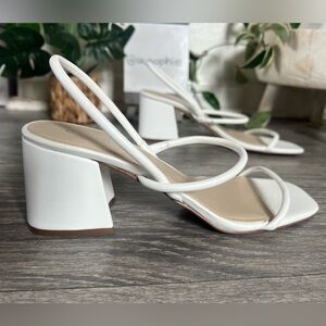 Marc Fisher Womens Galvin White Block Heel Slingback Sandals Size US 8.5 NWOT!